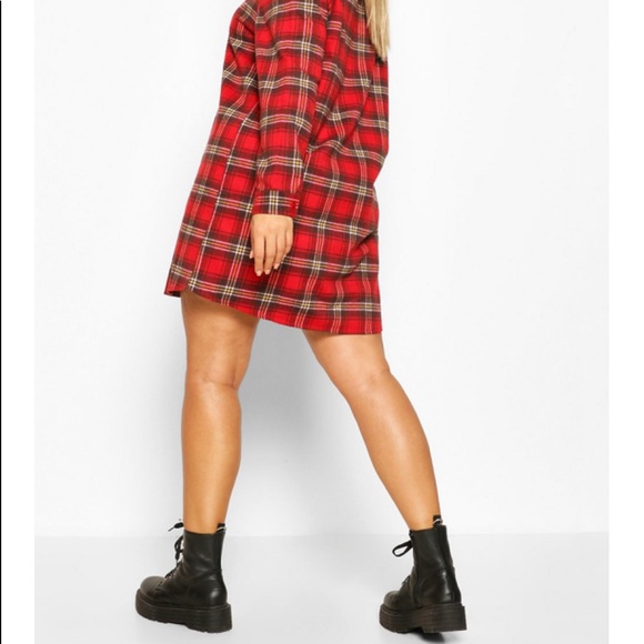❗️1 LEFT❗️NWT•24•GO TO OVERSIZED RED PLAID SHIRT DRESS•NEW - Picture 5 of 16